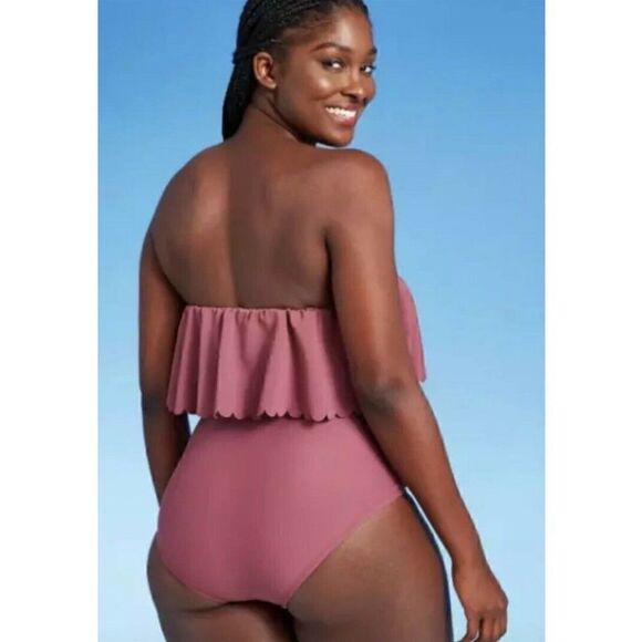 Kona Sol One Piece Ruffle Front Mauve Swimsuit Size XL - Picture 5 of 13